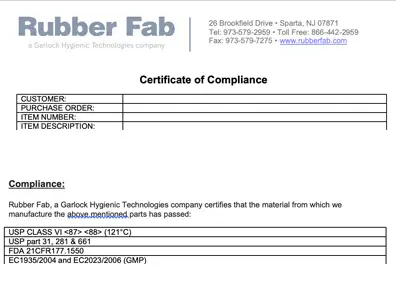 Flex-Pure™ EPDM Certificate of Compliance